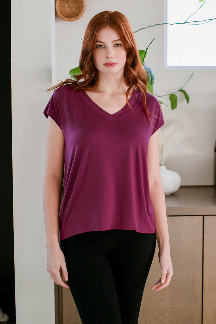 Dakota V-Neck Cap Sleeve Bamboo Top