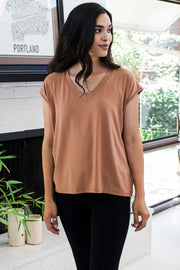 Dakota V-Neck Cap Sleeve Bamboo Top