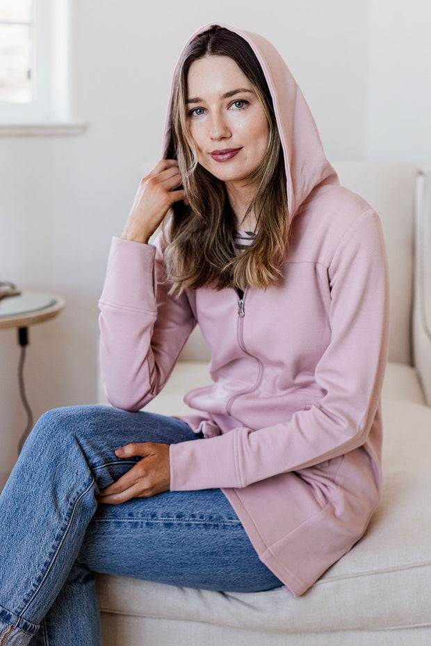 Jemma Zip-Up Long Bamboo & Organic Cotton Sweatshirt Hooded Jacket