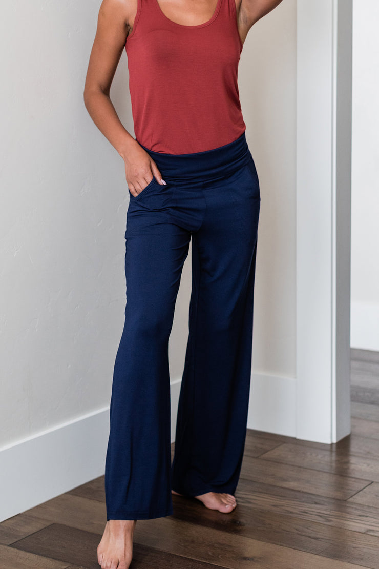 Kayla Wide Leg Foldover Waist Bamboo Pant