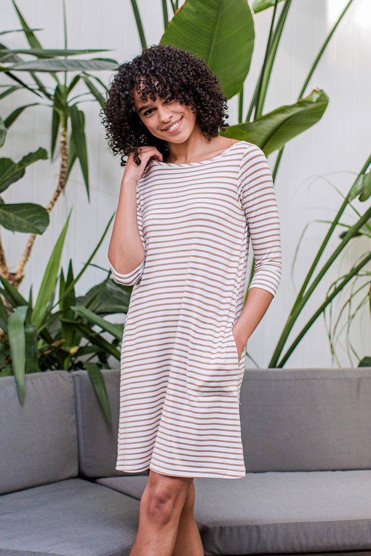 Closeout - Rita Boatneck A-Line Bamboo Dress With Pockets